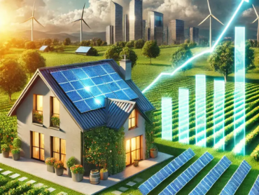 DALL·E 2024-11-12 16.08.15 - An illustration showing the growing impact of photovoltaics on real estate value. The image includes a modern house with solar panels on the roof, sur (1)